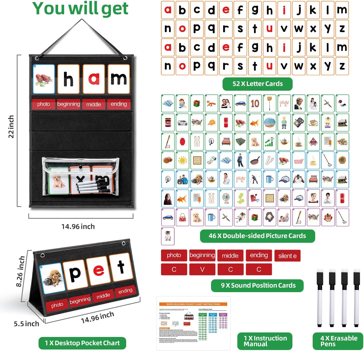 CVC Word Building Pocket Chart - Phonics Card Game review and price